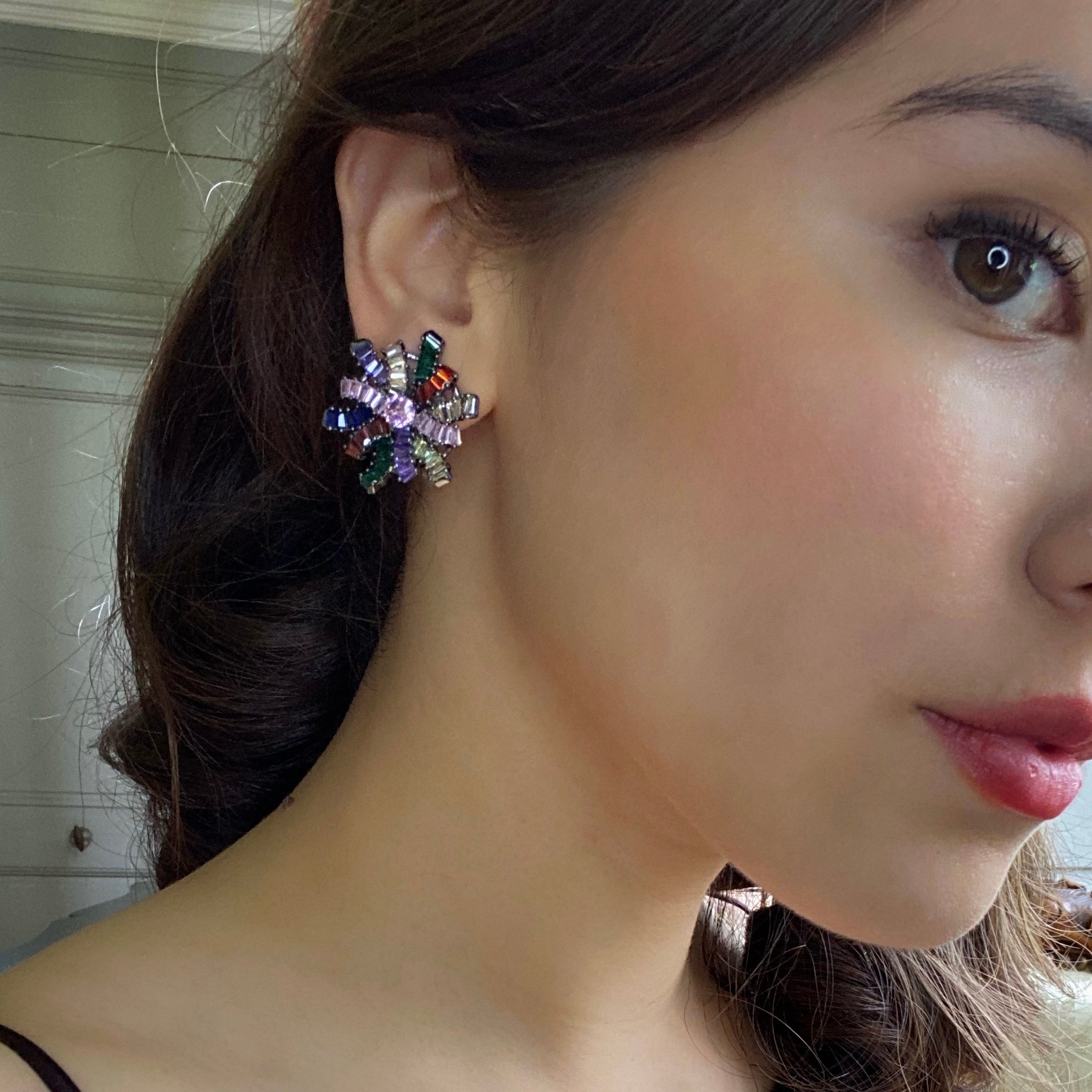 Gertrude Multi Color Baguette Clip On Earring