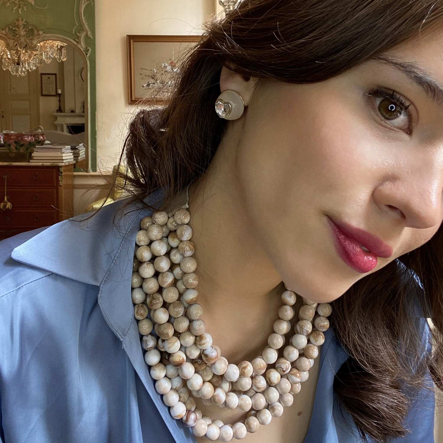 Isadora Multi-Strand Ivory Agate Resin Necklace With Ivory Vegan Adjustable Clasp