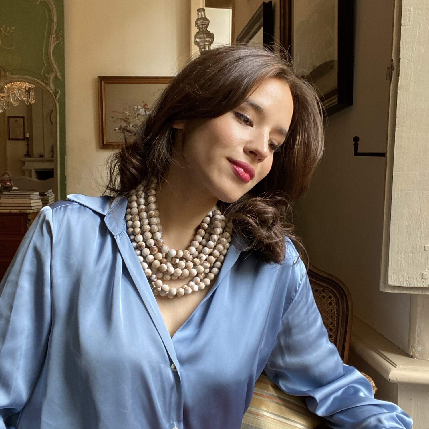 Isadora Multi-Strand Ivory Agate Resin Necklace With Ivory Vegan Adjustable Clasp