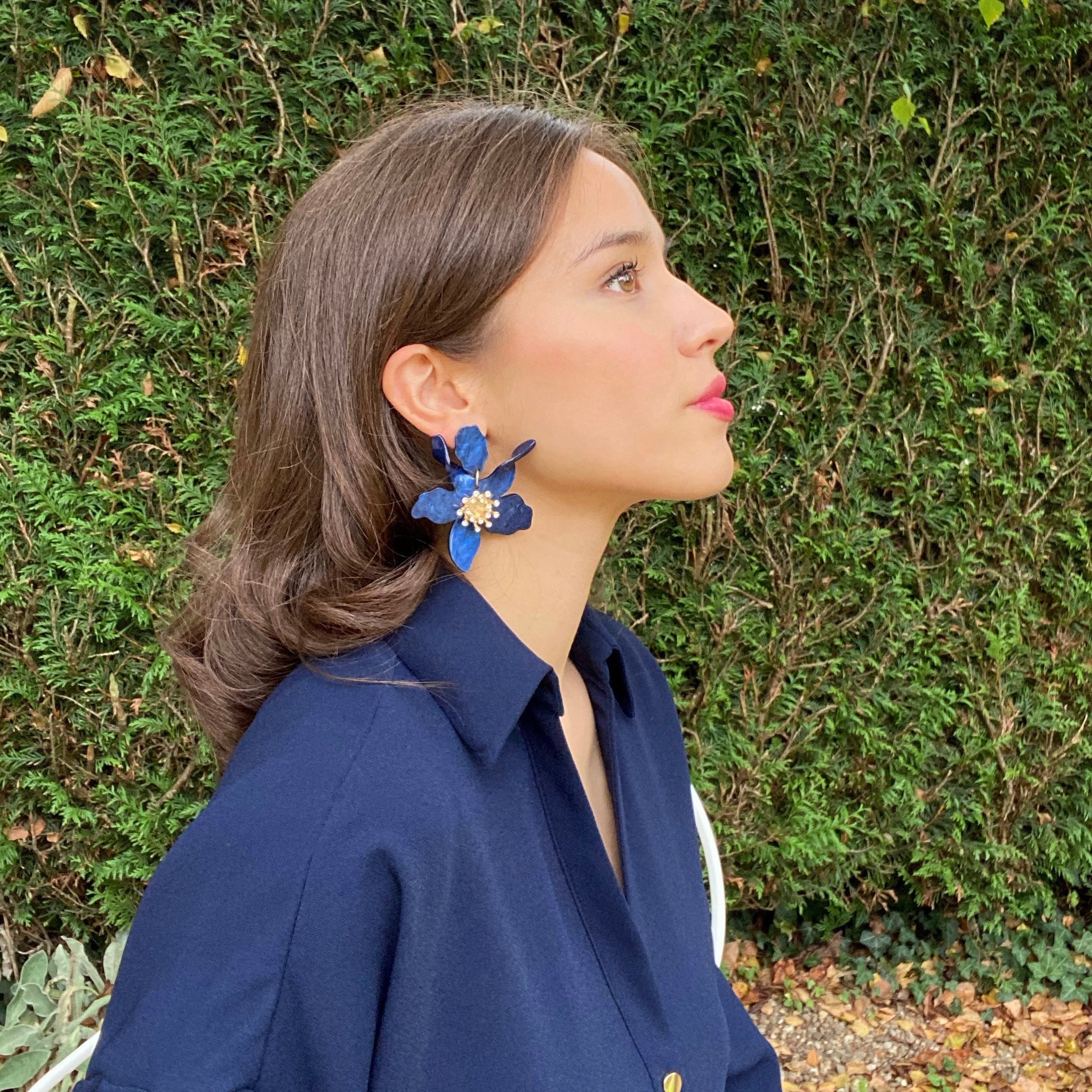 Aurelia Navy Floral Resin Drop Earrings