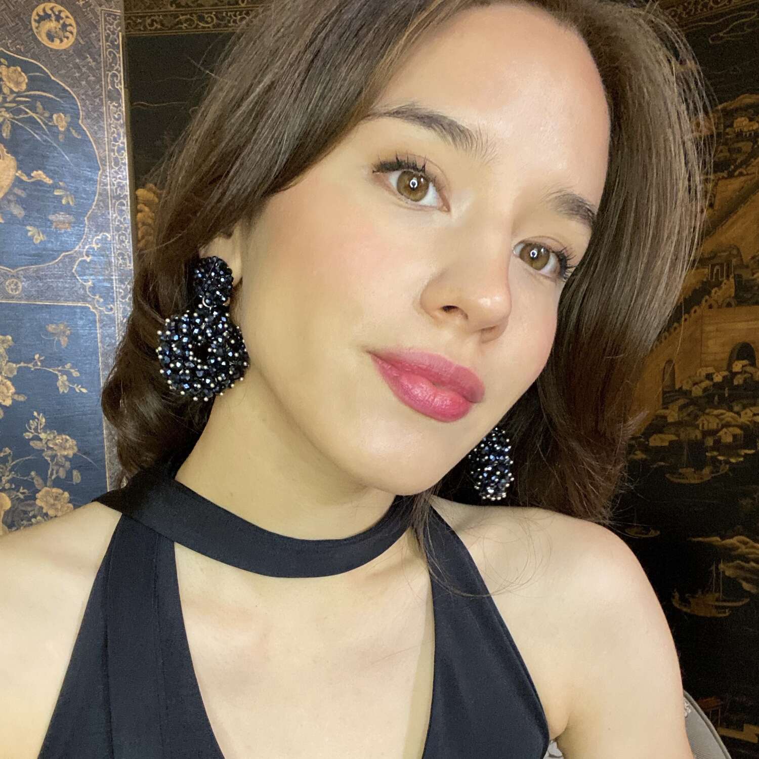 Christine Black Glass Faceted Bead Clip On Drop Earrings