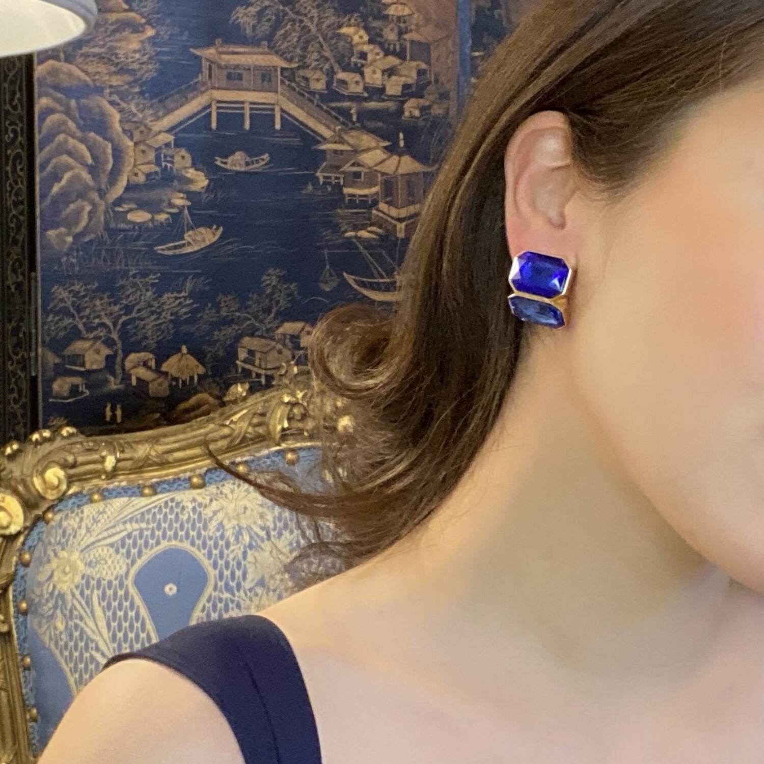 Clara Sapphire And Light Sapphire Double Stone Clip Earrings