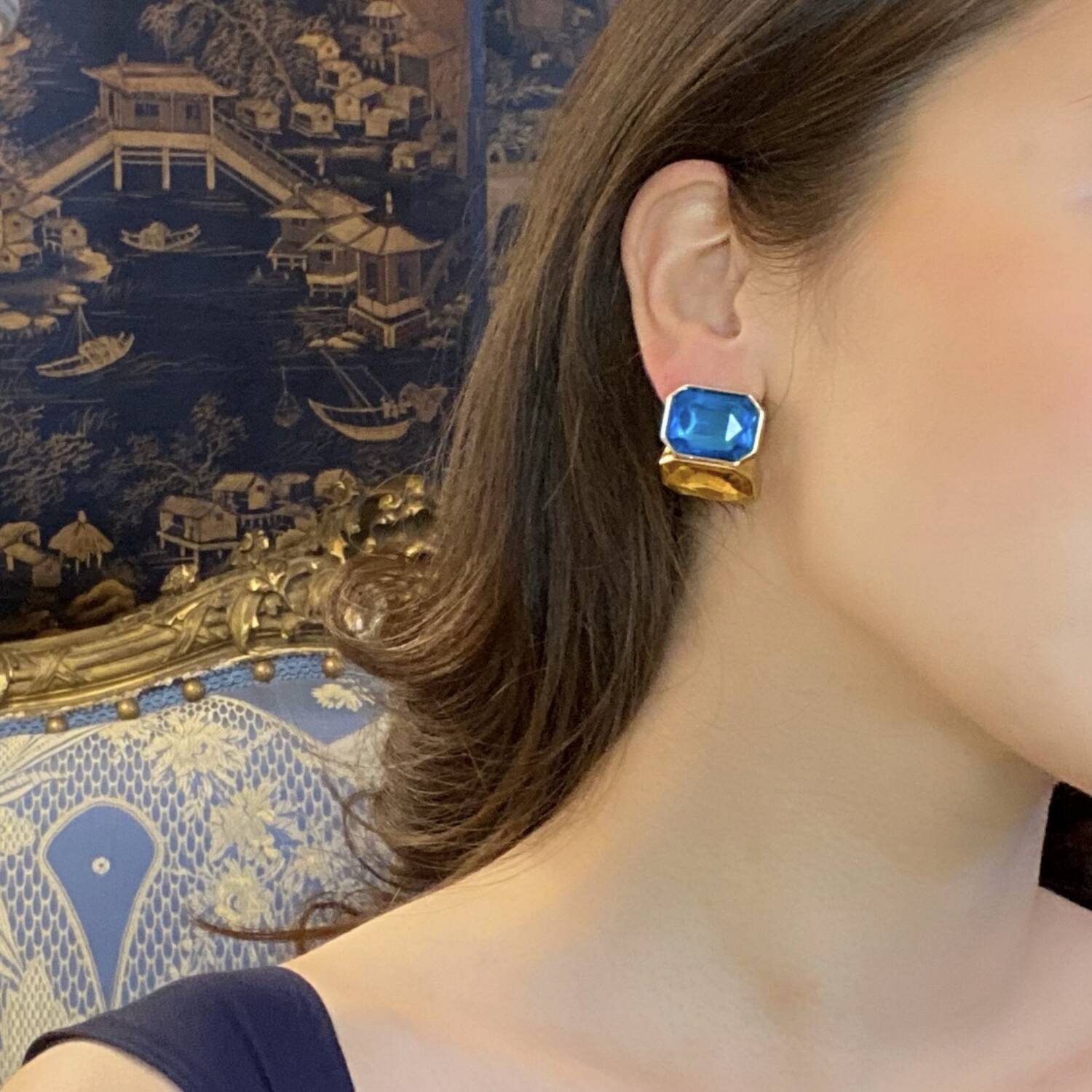 Clara Aqua And Topaz Double Stone Clip Earrings