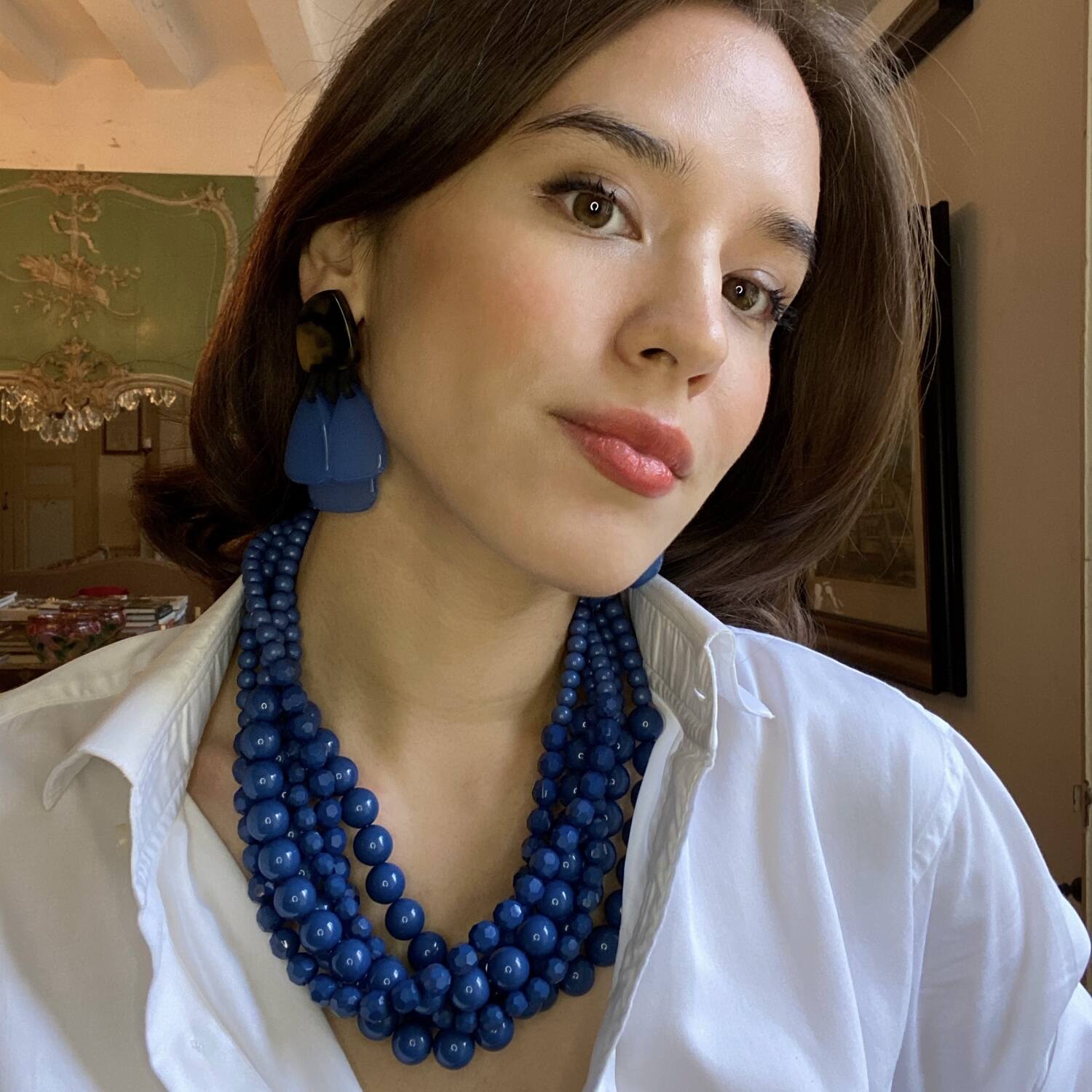 Patrizia Tortoise Resin Top Earrings With Light Blue Resin Drops
