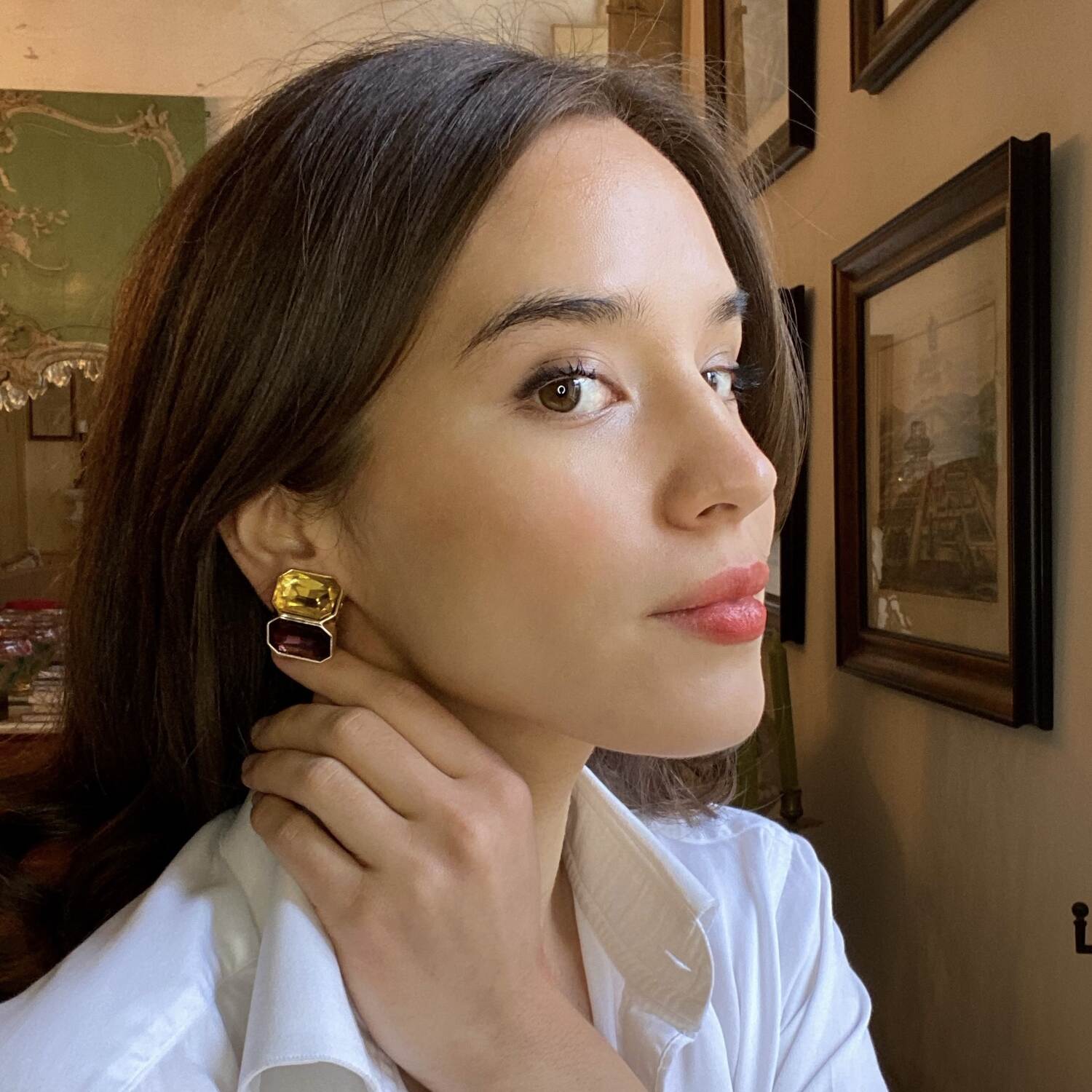 Clara Topaz And Dark Topaz Double Stone Clip Earrings