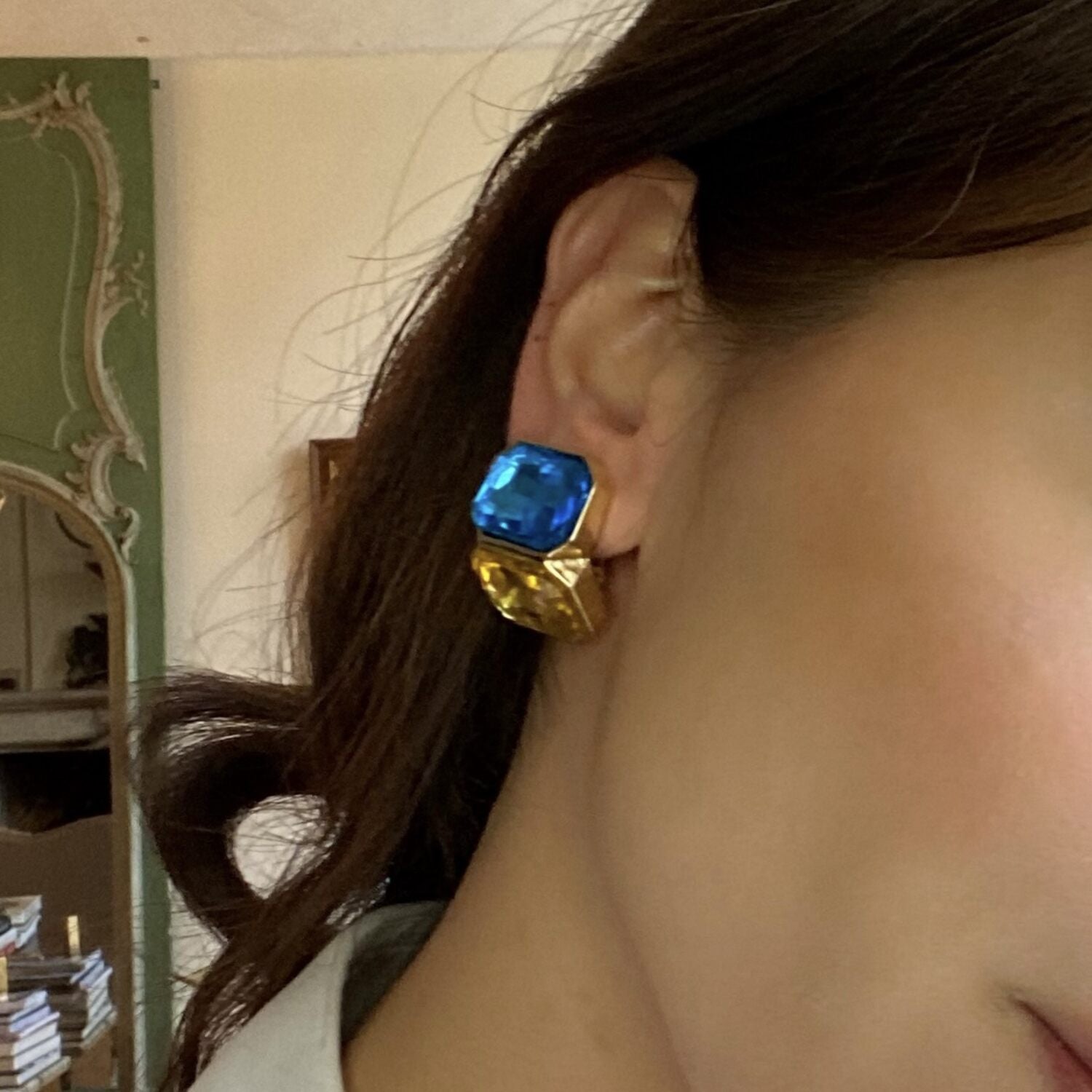 Clara Aqua And Topaz Double Stone Clip Earrings