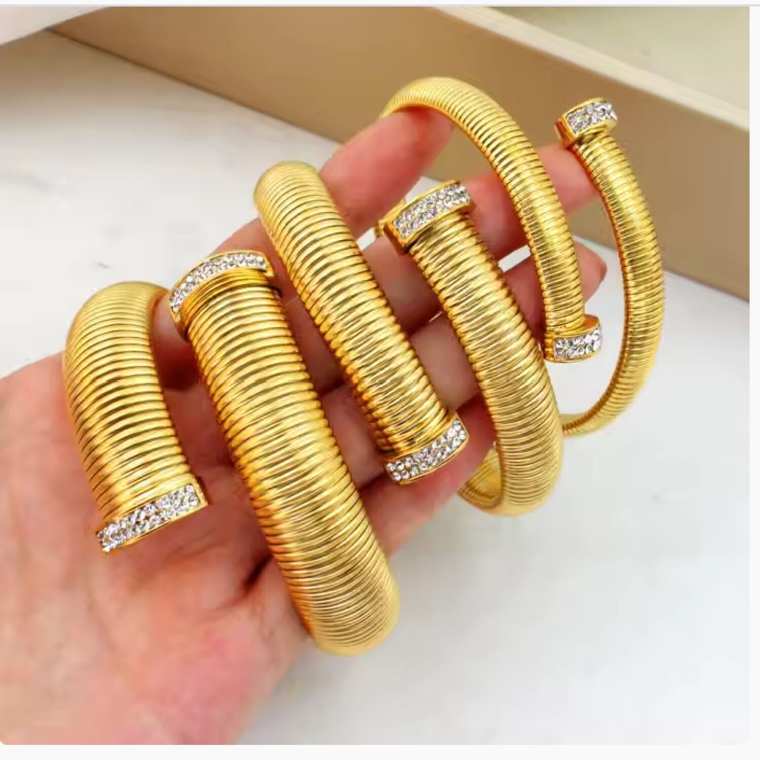Lisette Gold Plated Sixteen Millimeter Cobra Bracelet With Pave Tips