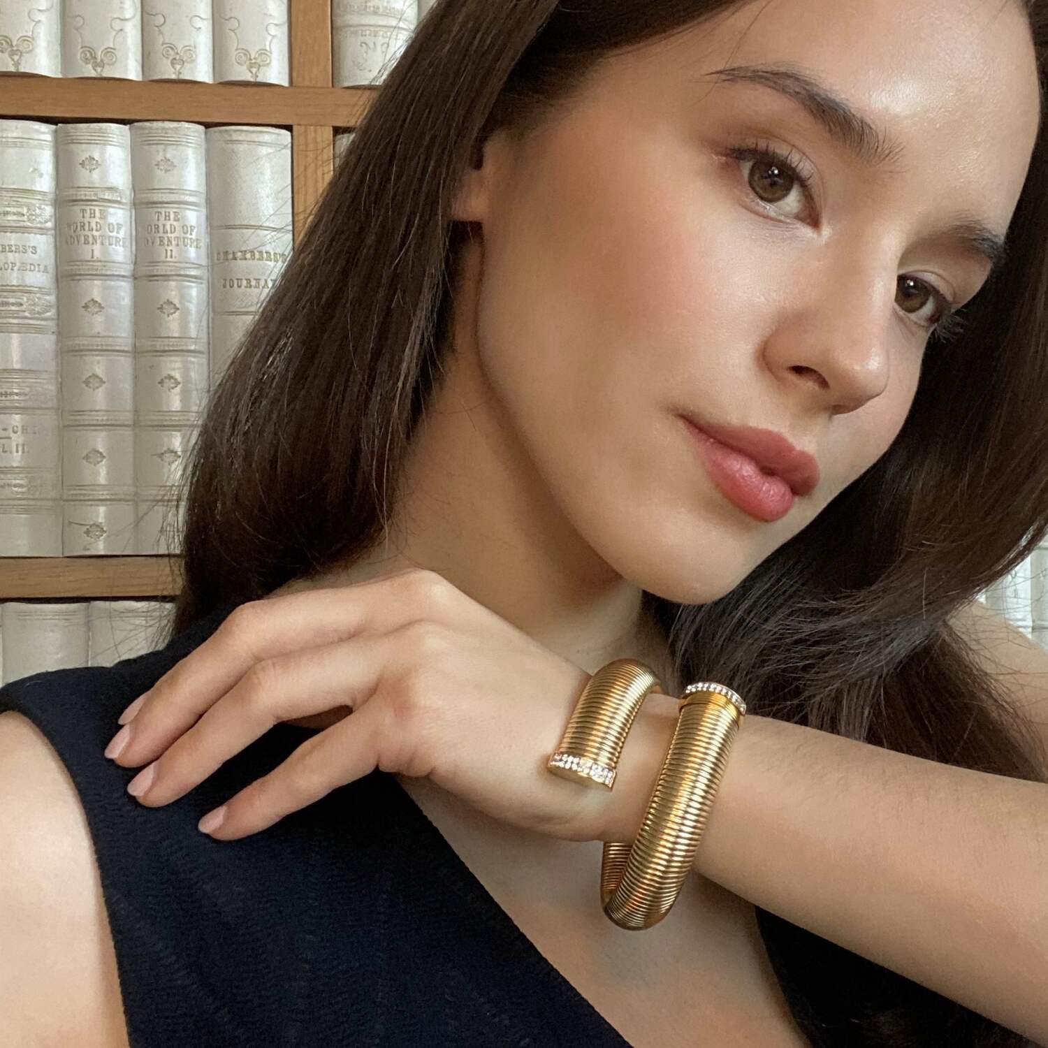 Lisette Gold Plated Sixteen Millimeter Cobra Bracelet With Pave Tips