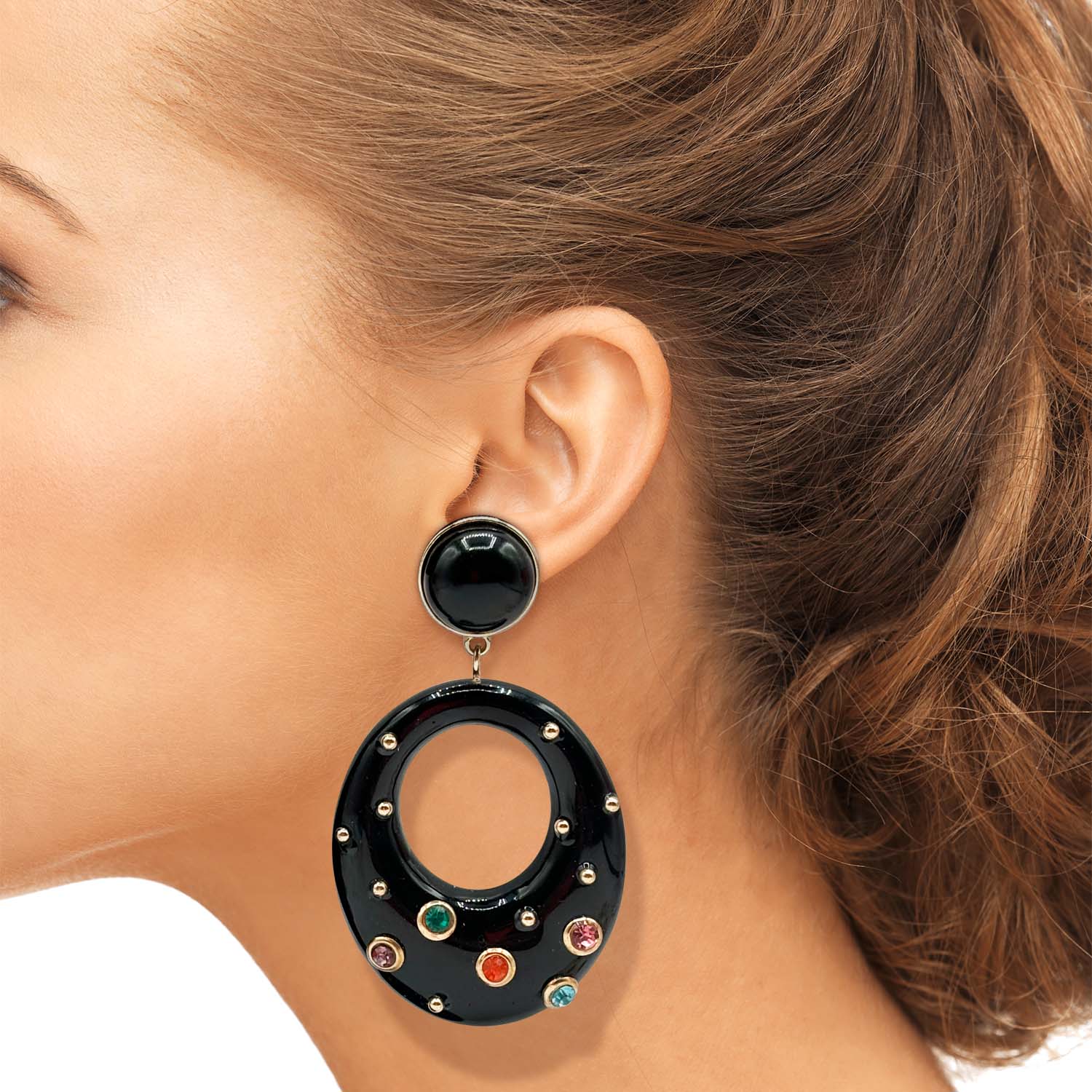 Estelle Studded Black Resin Large Hoop Earrings