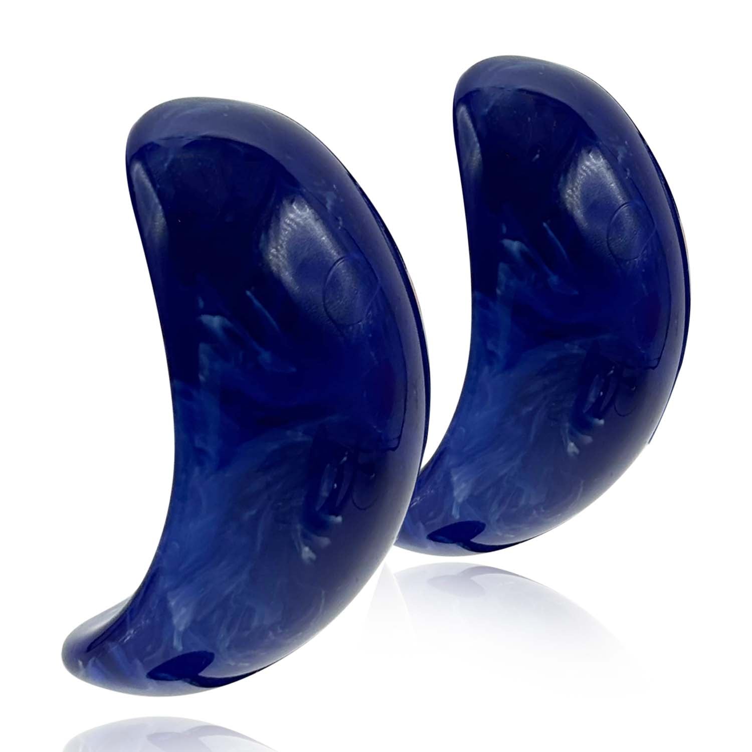 Merrie Navy Marbled Resin Semi Hoop Clip On Earrings