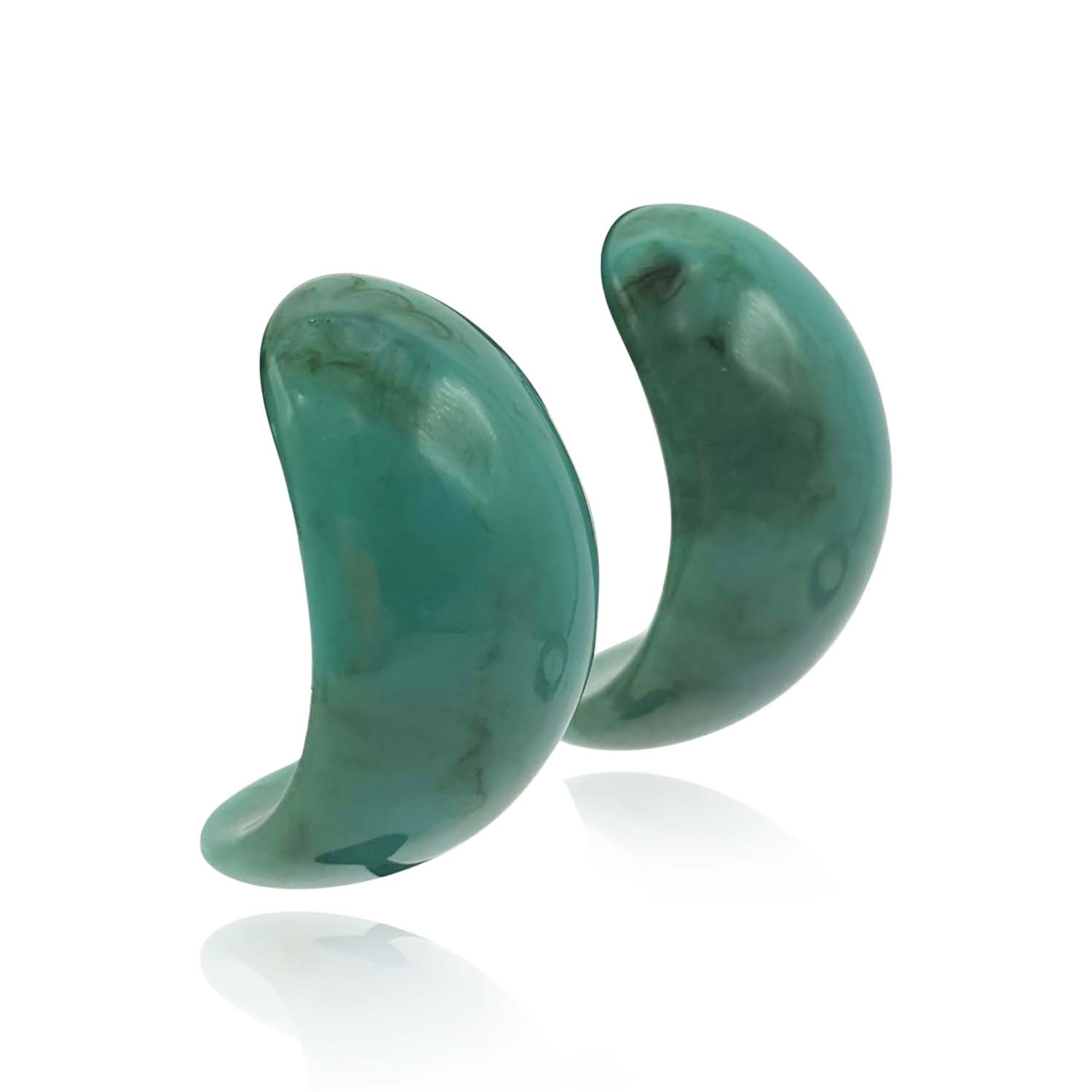 Merrie Turquoise Marbled Resin Semi Hoop Clip On Earrings