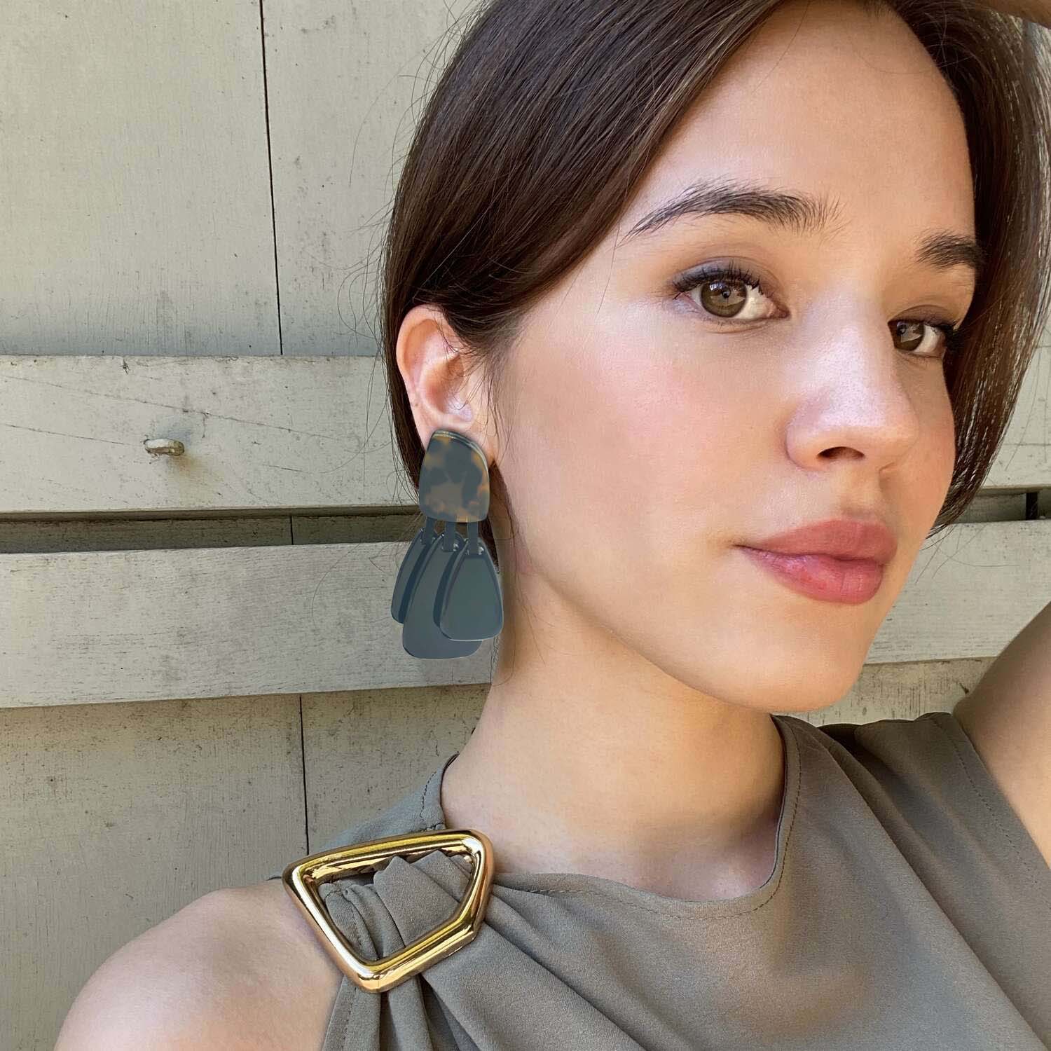 Patrizia Tortoise Resin Top Earrings With Green Resin Drops