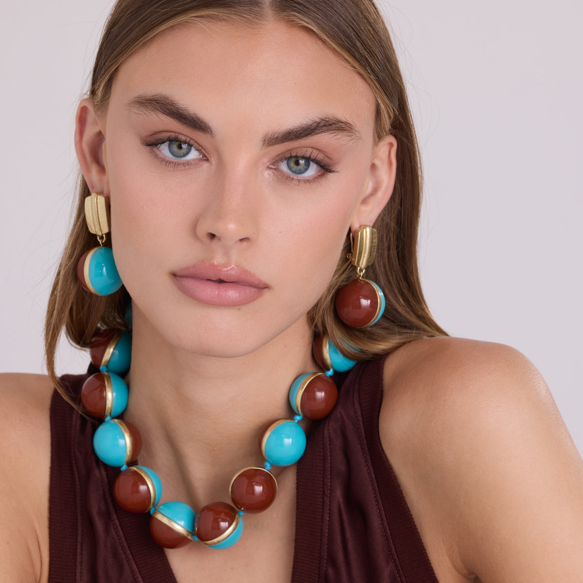 Dina Tobacco And Turquoise Two Tone Drop Earrings