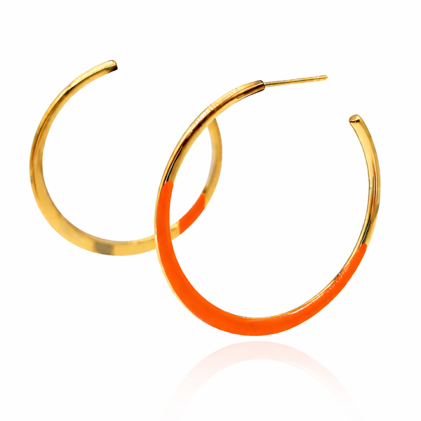 Ellery Gold And Orange Enamel Hoop Earrings