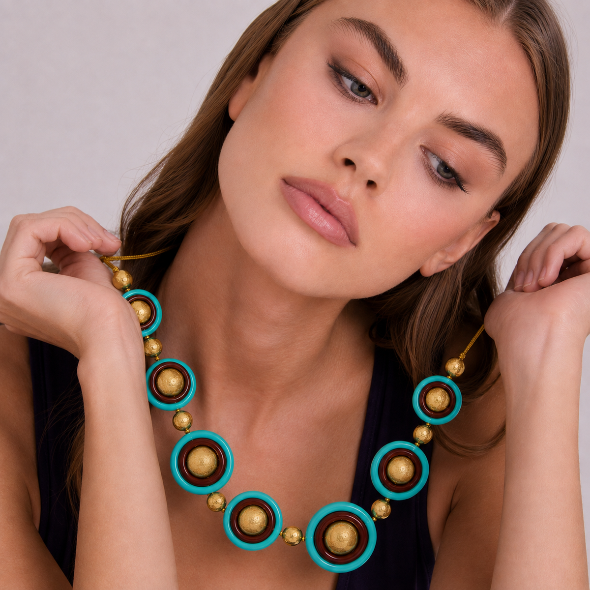 Delaney Tobacco And Turquoise Long Necklace