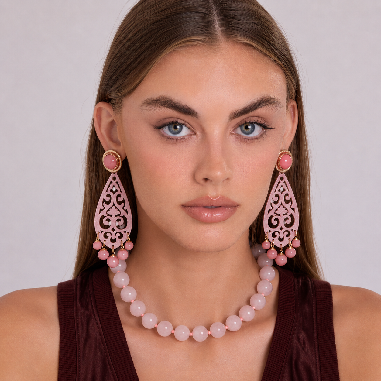 Amelia Rose Earrings With Rose Quartz Drops Earrings