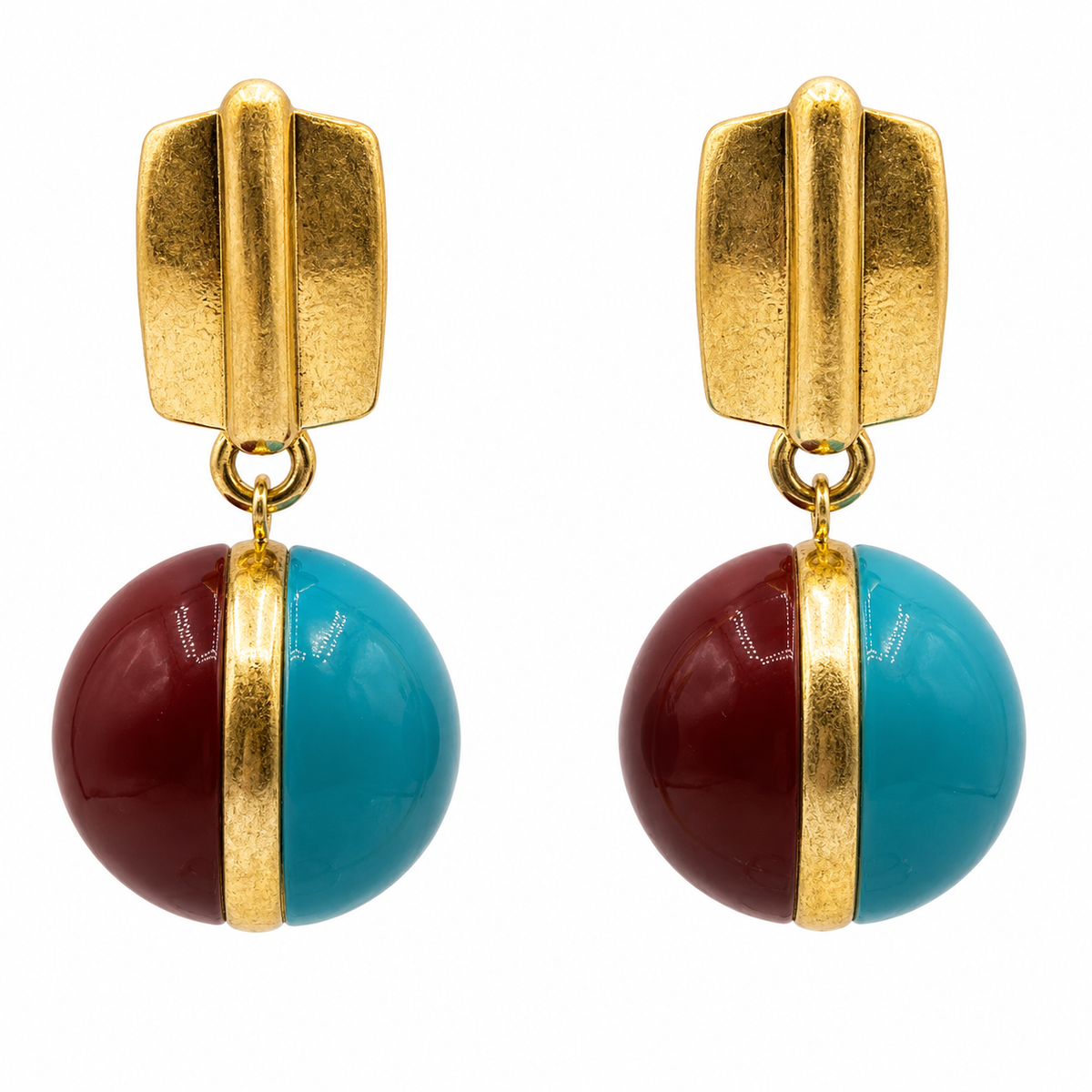Dina Tobacco And Turquoise Two Tone Drop Earrings