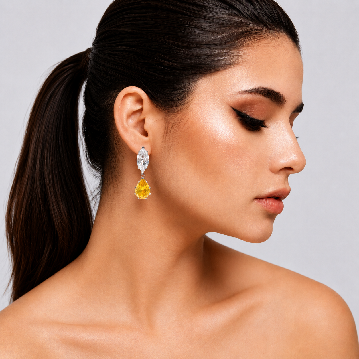 Nicole Marquise And Canary Pear Shape Diamond Cubic Zirconium Clip On Earrings