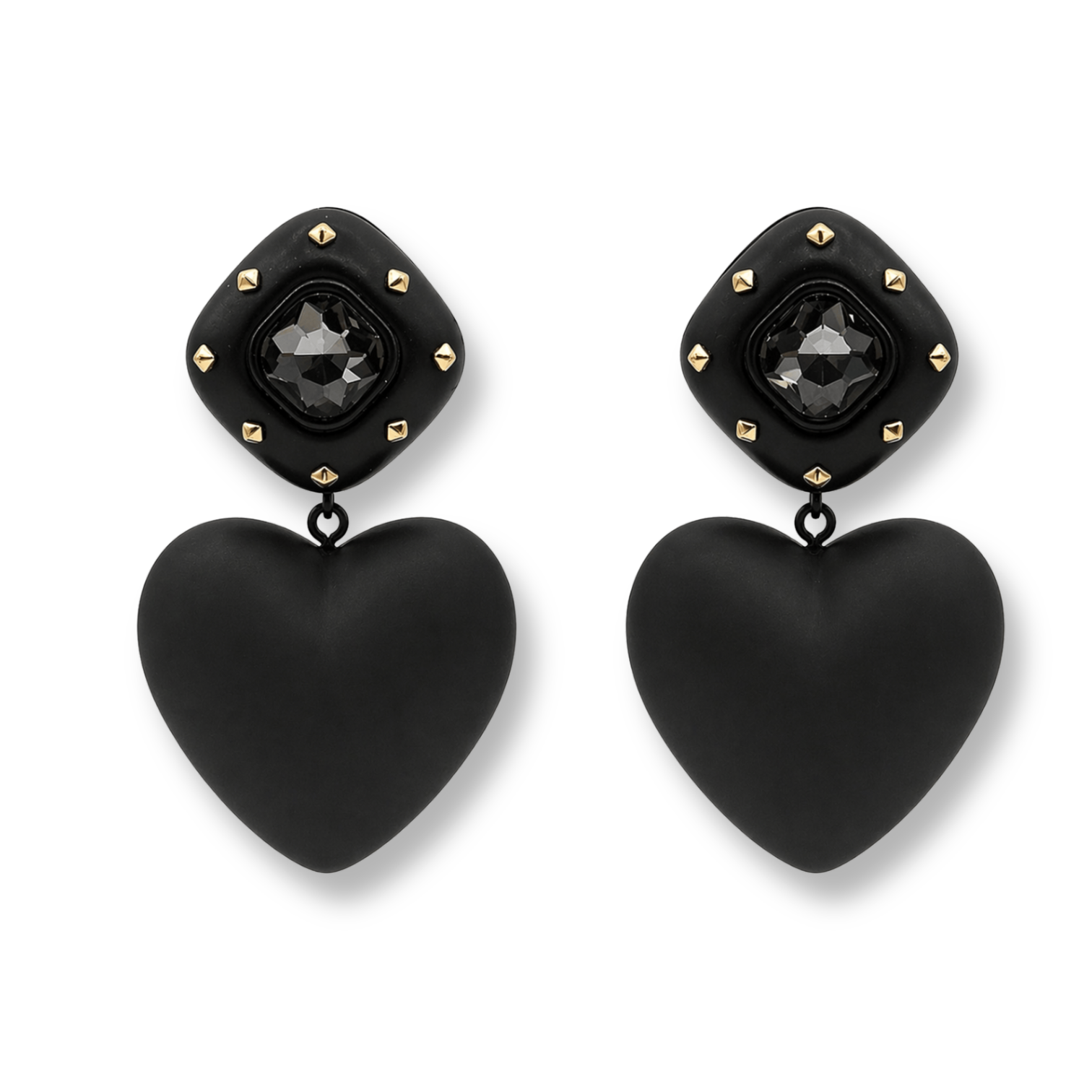 Barbara Black Matte Heart Drop Earrings