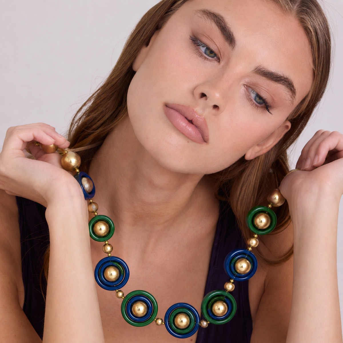 Delaney Blue And Green Two Tone Long Necklace