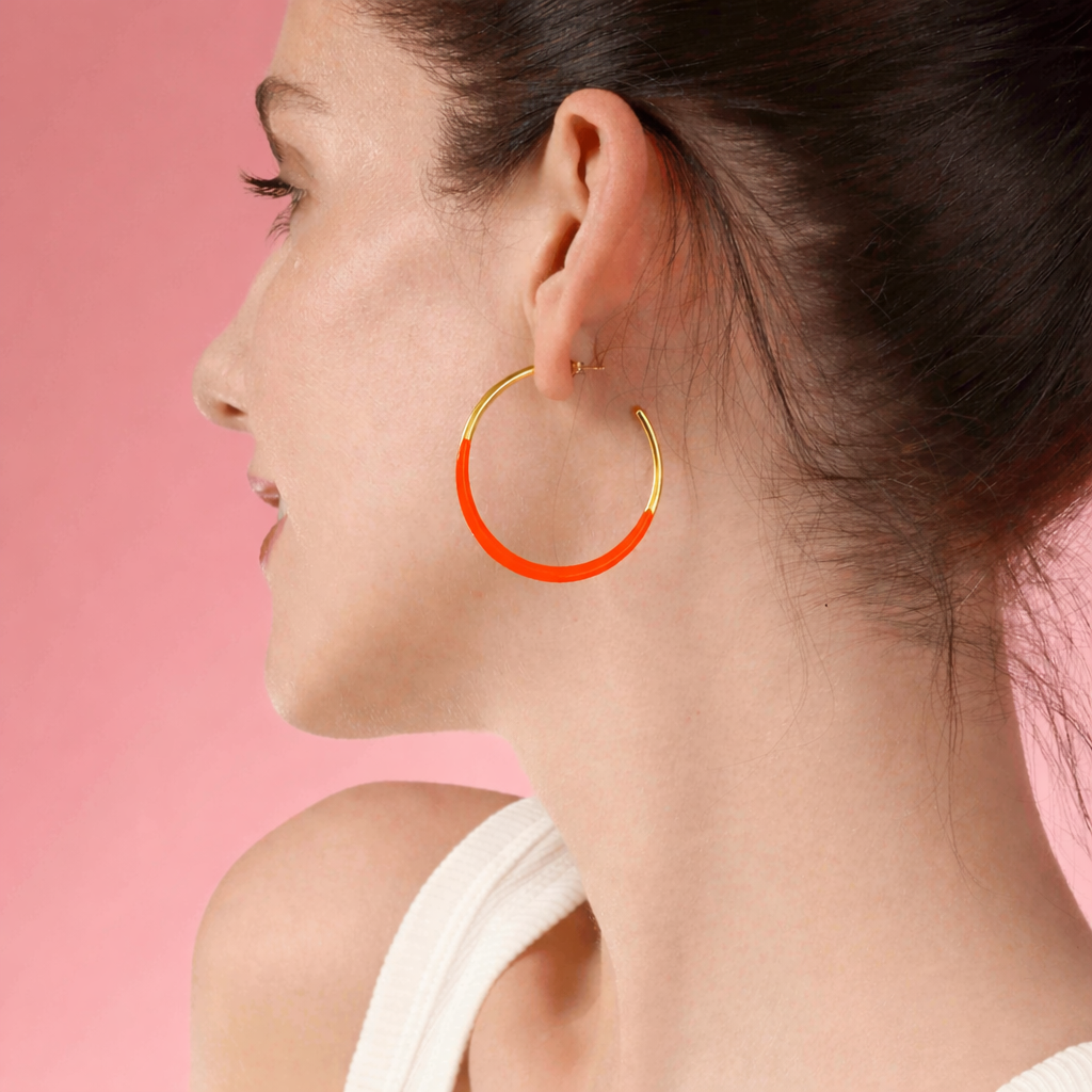 Ellery Gold And Orange Enamel Hoop Earrings