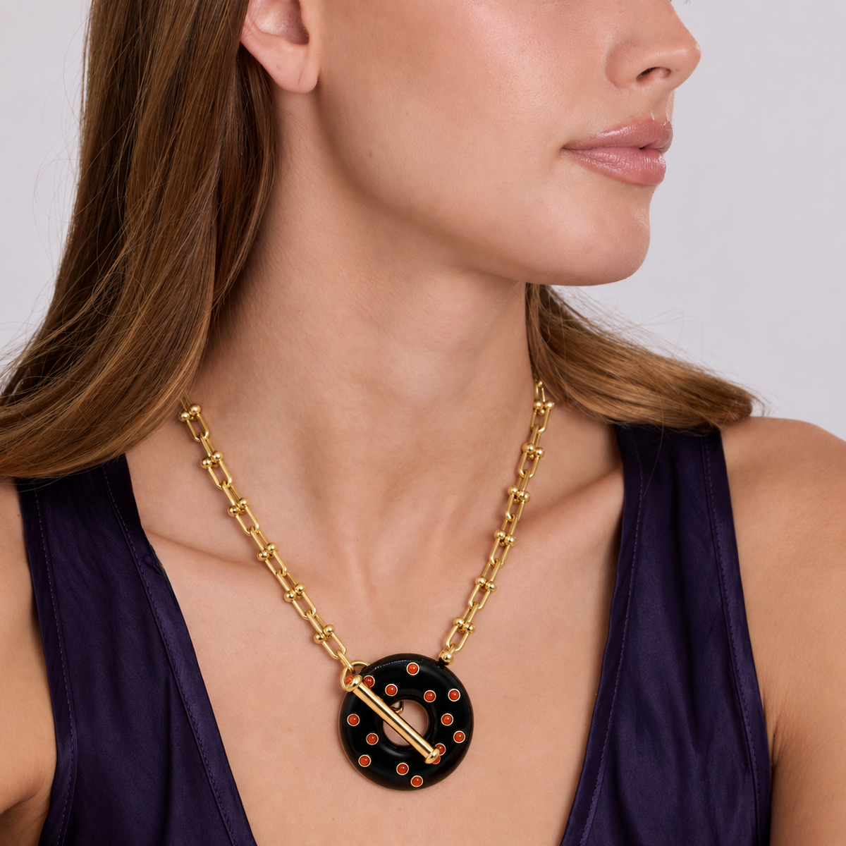 Beatrice Black Resin And Carnelian Toggle Necklace
