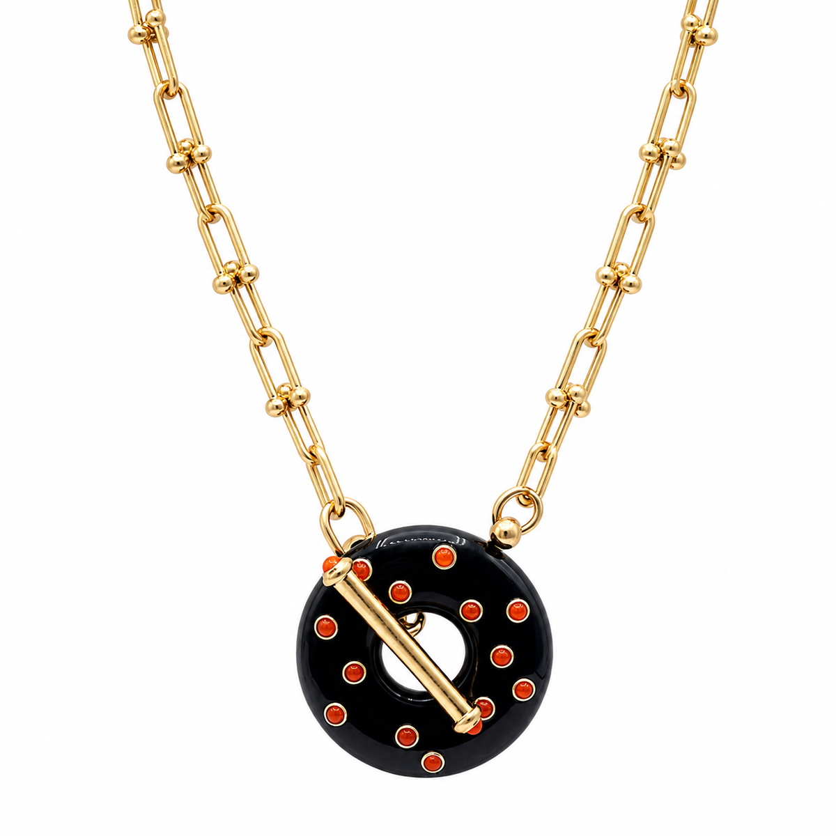 Beatrice Black Resin And Carnelian Toggle Necklace