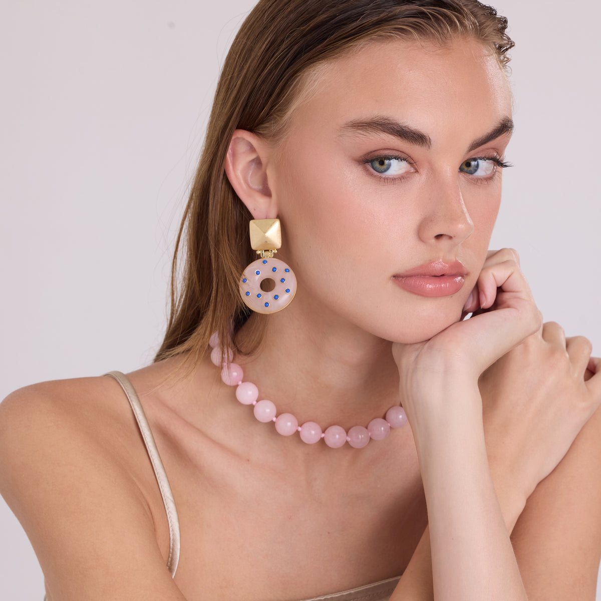 Beatrice Rose Quartz Resin With Lapis Earrings