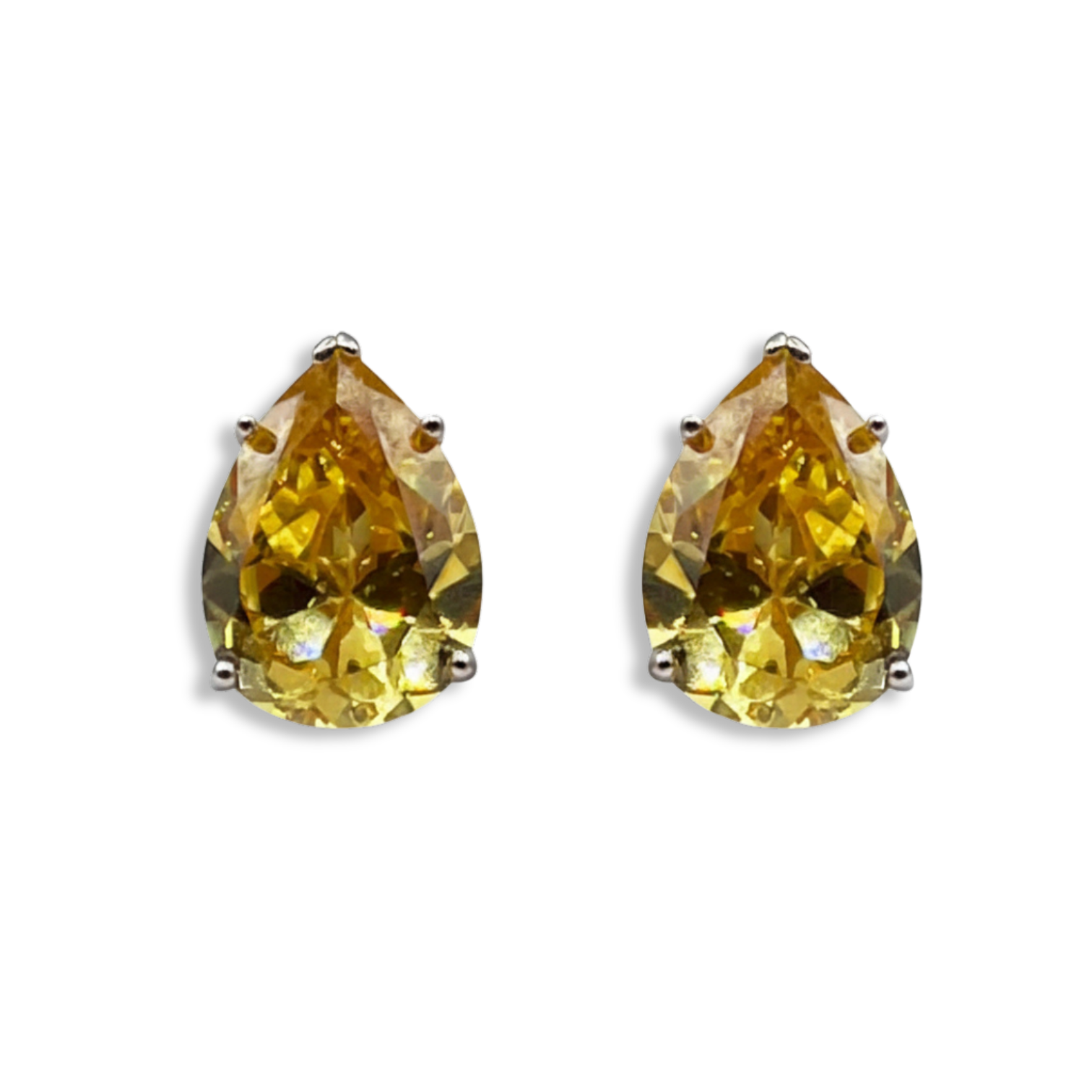 Andrea Canary Cubic Zirconia Pear-Shaped Clip On Earrings Set In Sterling Silver