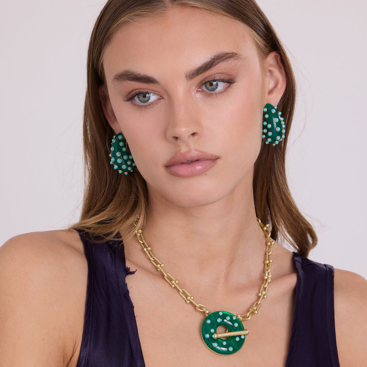 Beatrice Green Resin And Turquoise Toggle Necklace