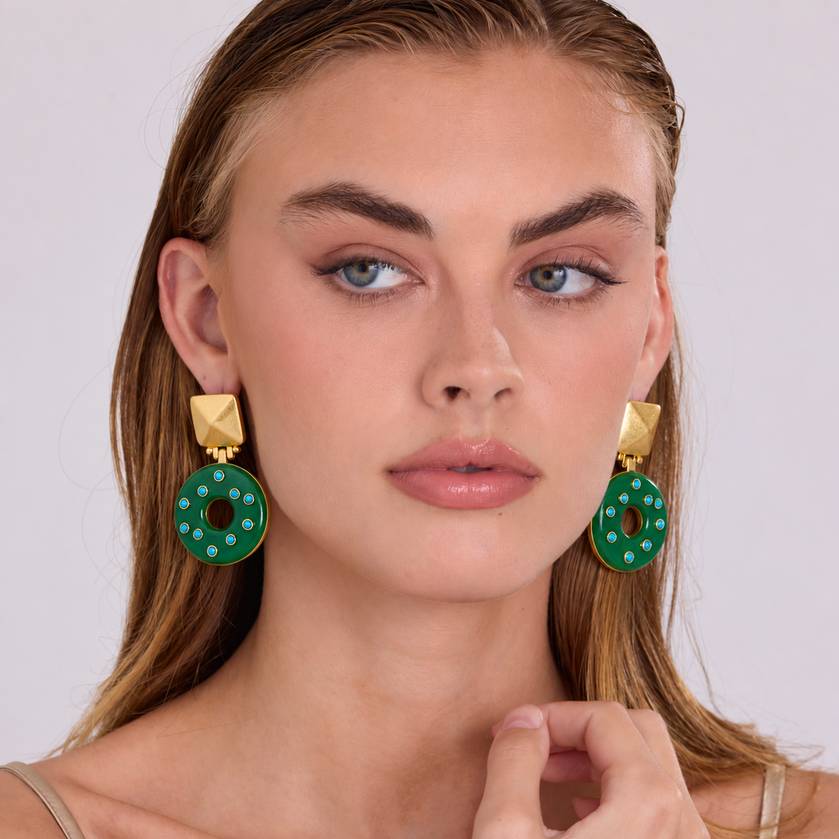 Beatrice Green Resin With Turquoise Earrings