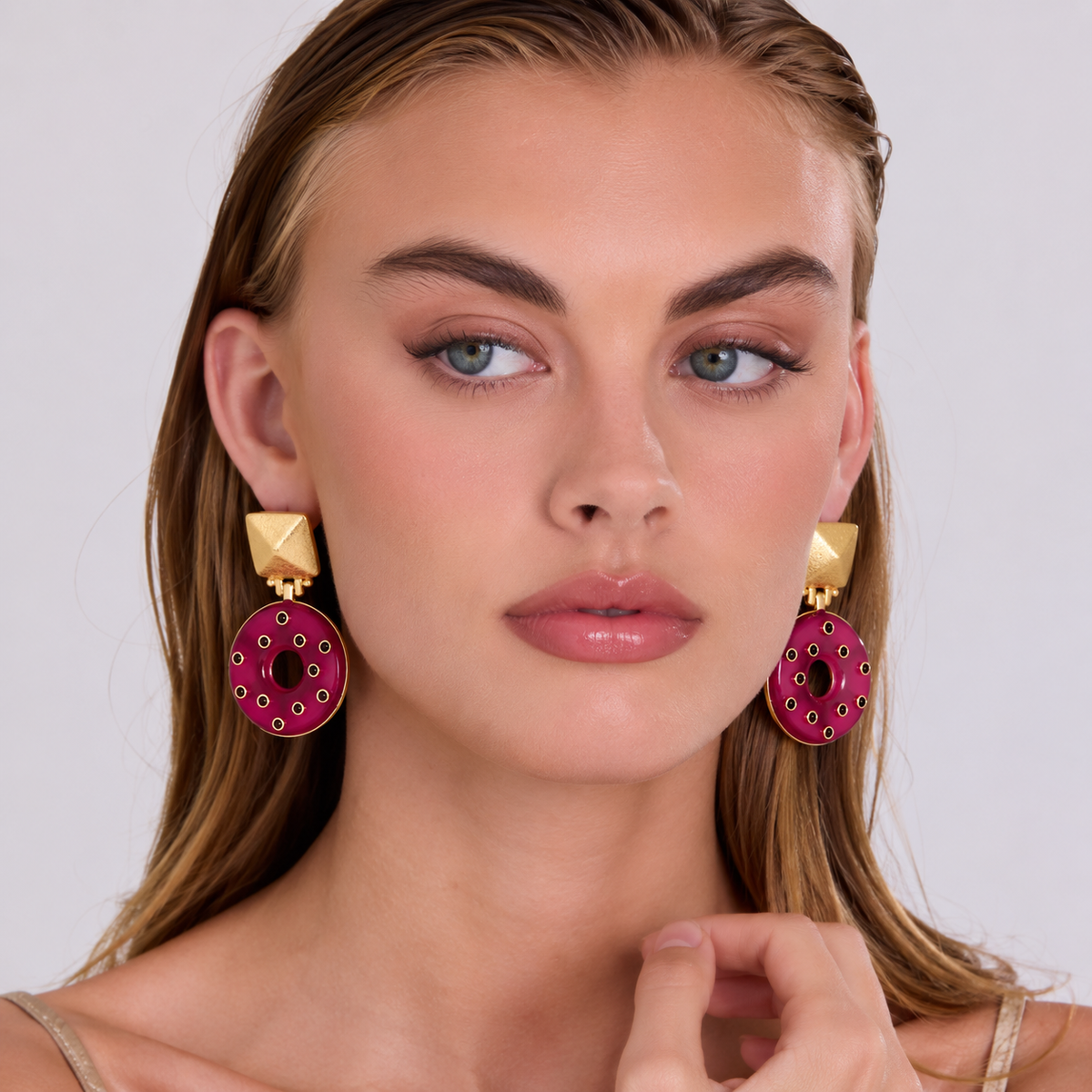 Beatrice Burgundy Resin With Tiger Eye Clip Earrings