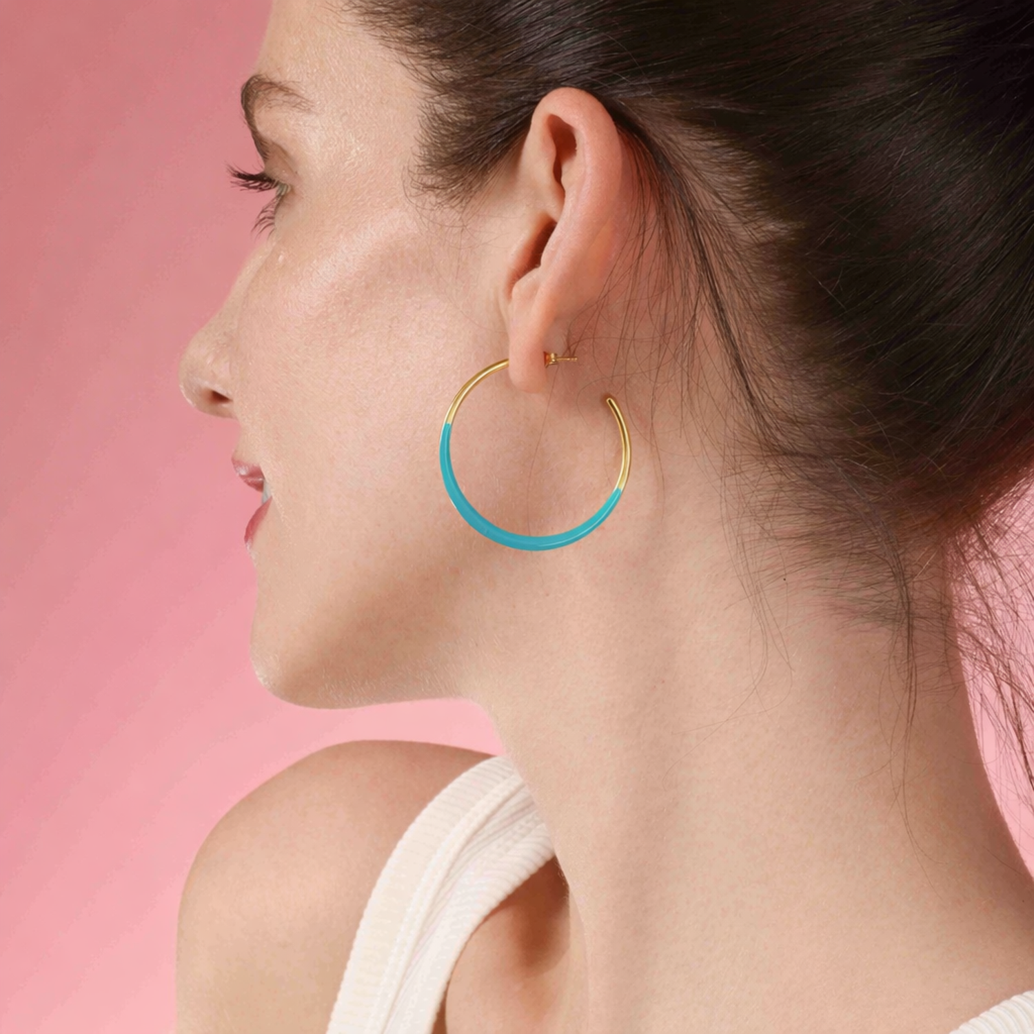 Ellery Gold And Turquoise Enamel Hoop Earrings